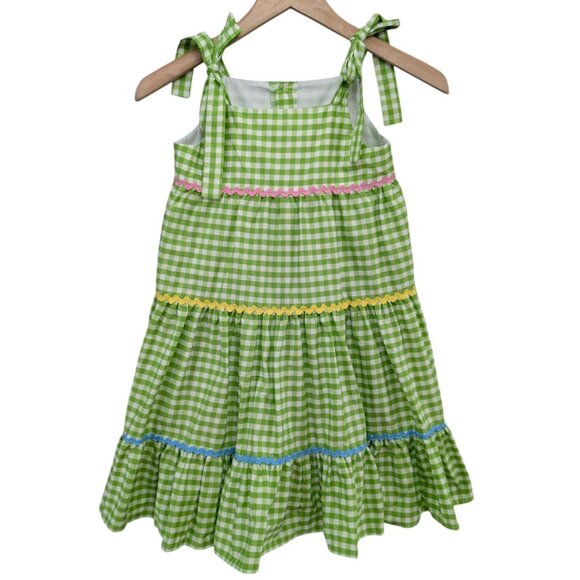 Posh Pickle Fore Midi Dress Girls Green White Gingham Sleeveless Tiered Size 7-8 - Picture 1 of 9